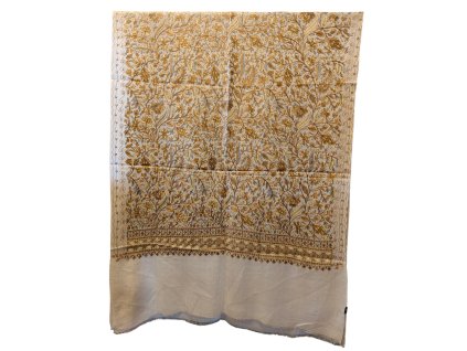 Extra jemná kašmírová šála s vyšívanými vzory - krémová bílá