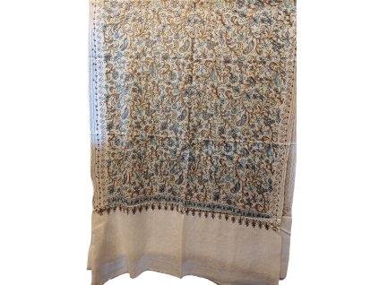 Extra jemná kašmírová šála s vyšívanými vzory - krémová bílá