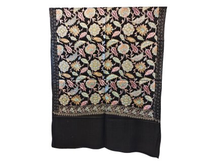 Extra jemná kašmírová šála s vyšívanými vzory - černá 3