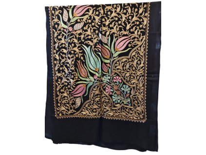 Extra jemná kašmírová šála s vyšívanými vzory - černá 4