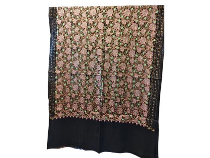 Extra jemná kašmírová šála s vyšívanými vzory - černá 7