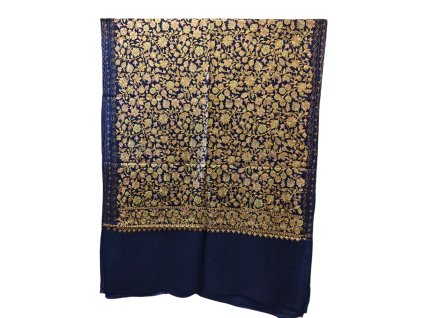 Extra jemná kašmírová šála s vyšívanými vzory - modrá 1