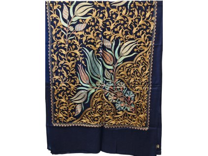 Extra jemná kašmírová šála s vyšívanými vzory - modrá 3