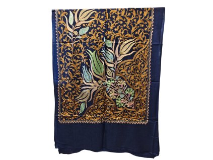 Extra jemná kašmírová šála s vyšívanými vzory - modrá 4