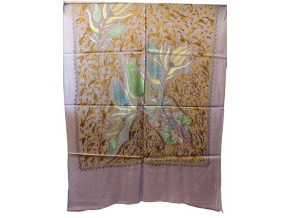 Extra jemná kašmírová šála s vyšívanými vzory - fialová 2