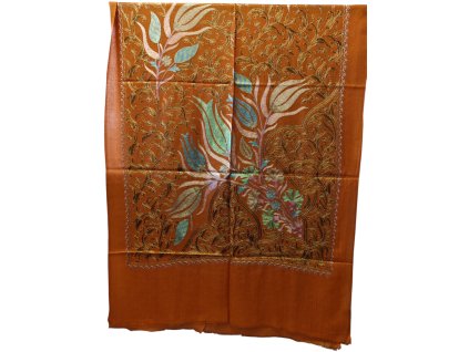 Extra jemná kašmírová šála s vyšívanými vzory - hnědá 2