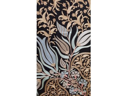 Extra jemná kašmírová šála s vyšívanými vzory - černá 12