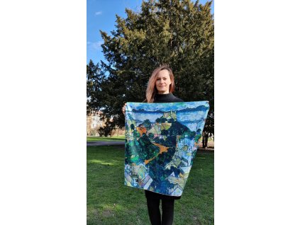 Hedvábný šátek Kosatce/Egon Schiele - Pohled na Český Krumlov