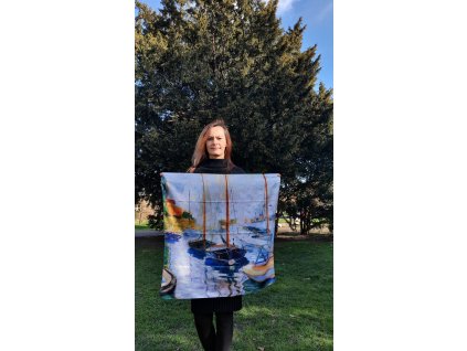 Hedvábný šátek Monet - Lodě na Séně