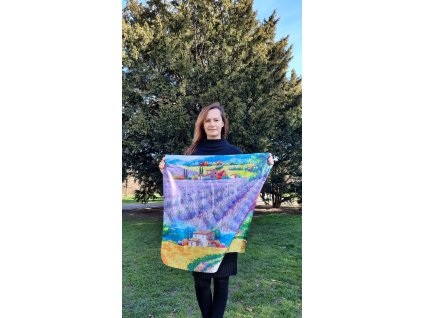 Hedvábný šátek s Levandulovými poli