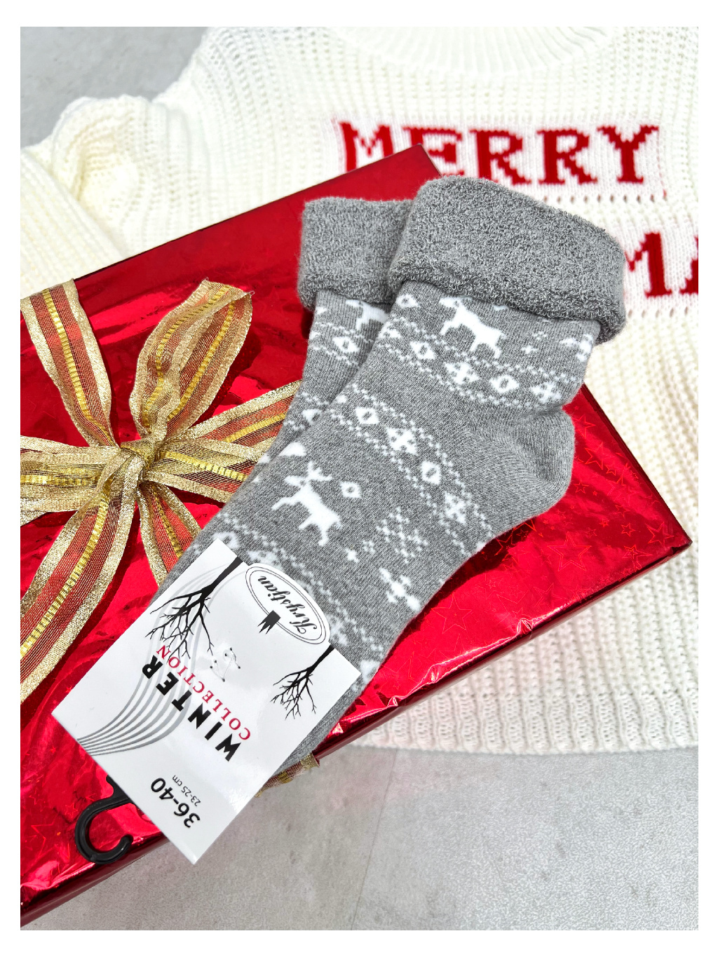 Teplé vánoční ponožky vzor/Šedé