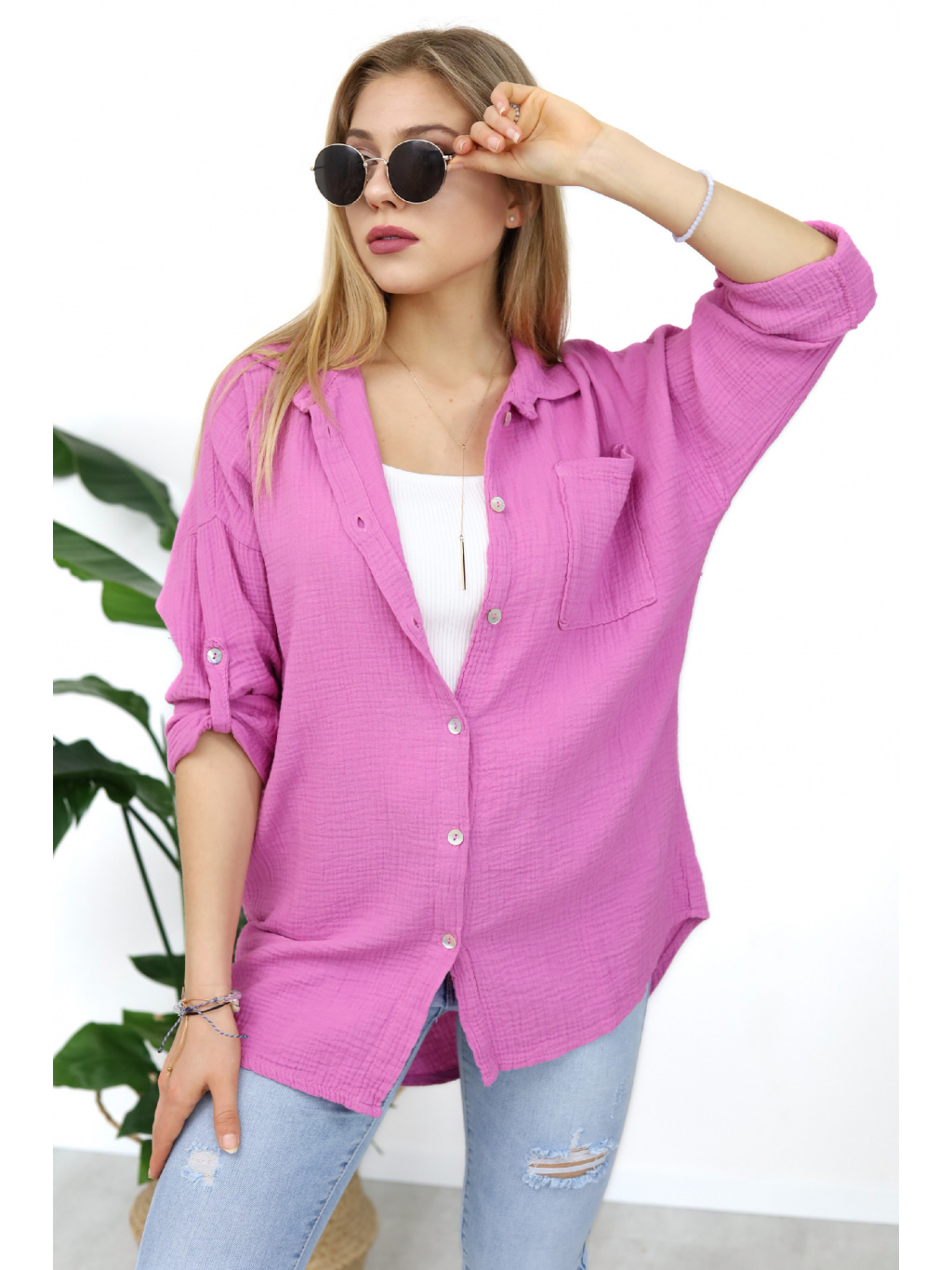 Oversize mušelínová košile Wilis/Růžová