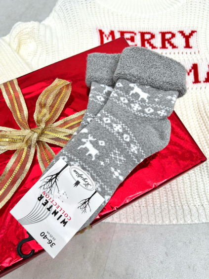 Teplé vánoční ponožky vzor/Šedé