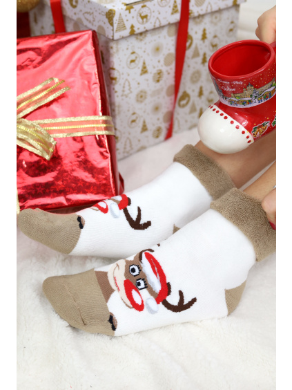Teplé vánoční ponožky Sob/BíloHnědé