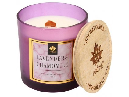 Svíčka 400 g s dřevěným knotem a víčkem, Lavender and Chamomille ARÔME