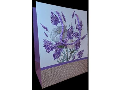 Dárková papírová taška - levandule a 2 pivoňky - 18x24x8,5 cm