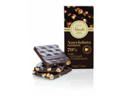 Čokoláda Venchi extra hořká 70% s celými lískovými oříšky 100 g