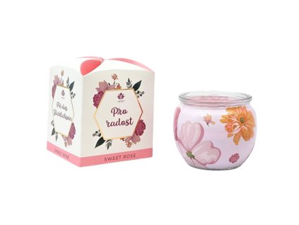 Svíčka Pro radost, 90 g, ve skle a flower boxu, Sweet Rose ARÔME