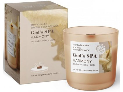 Svíčka ve skle 150g dřevěný knot GOD´S SPA - Harmony