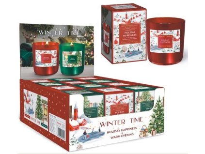 Svíčka ve skle 150g dřevěný knot Winter Time - HOLIDAY HAPPINES