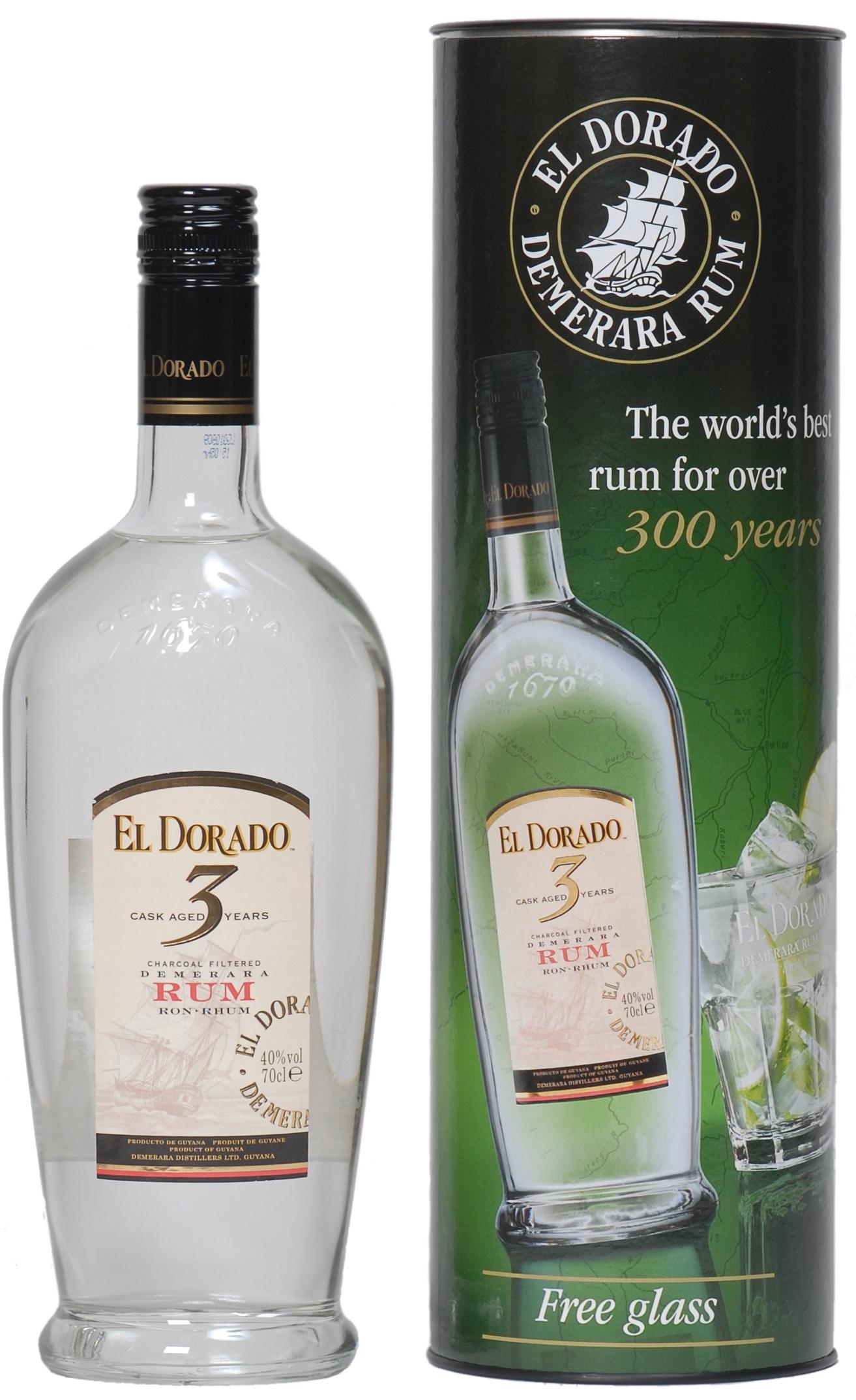 Rum El Dorado 3y 40% 0,7l (Karton + 1 sklenička)
