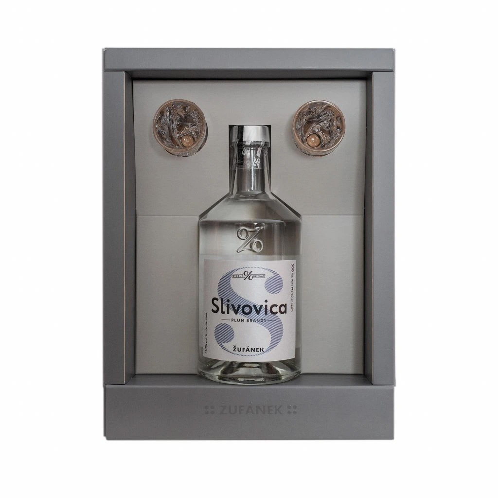 Slivovice Žufánek 50% 0,5l v dárkovém balení se skleničkami