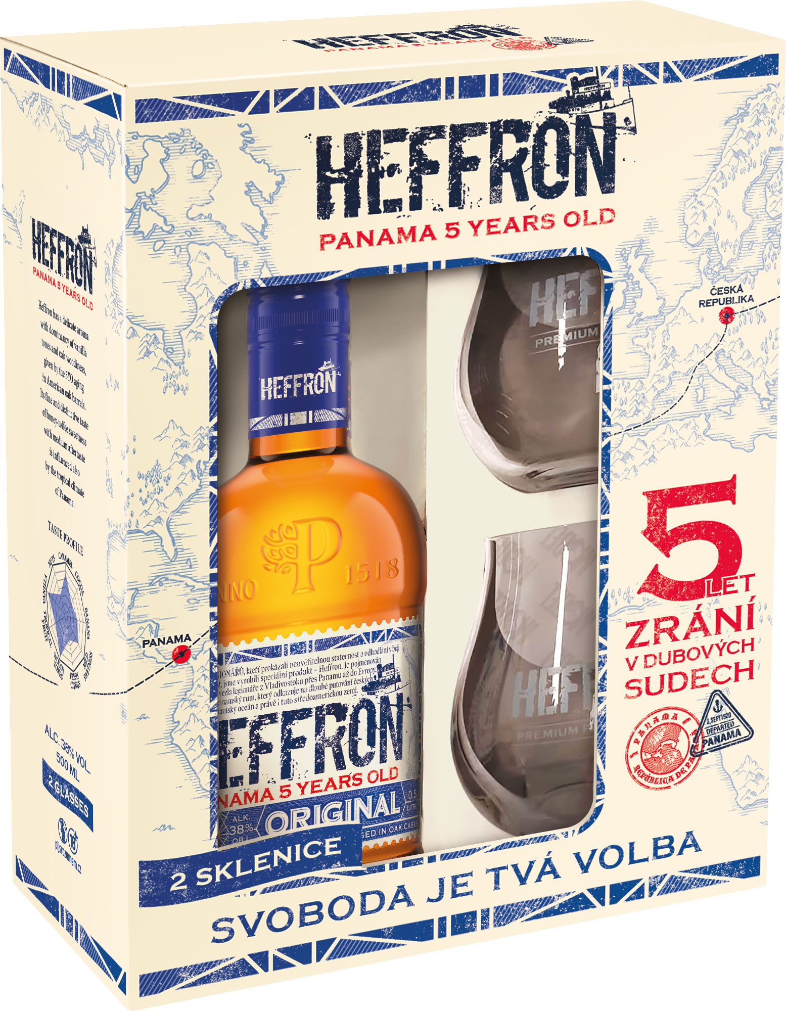 Heffron + 2 skla 38% 0,5l (dárkové balení 2 skleničky)
