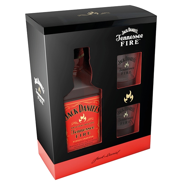 Jack Daniel's Fire + 2x panák 35% 0,7l (Karton + 2 skleničky)