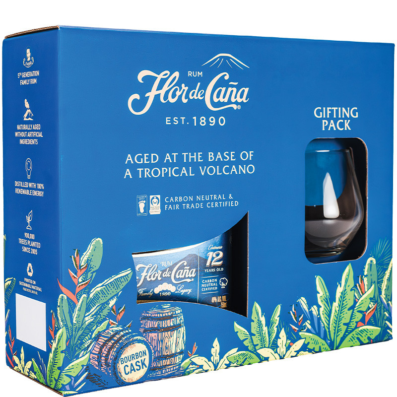 Flor de Caňa 12 0,7l 40% + 2x sklo GB