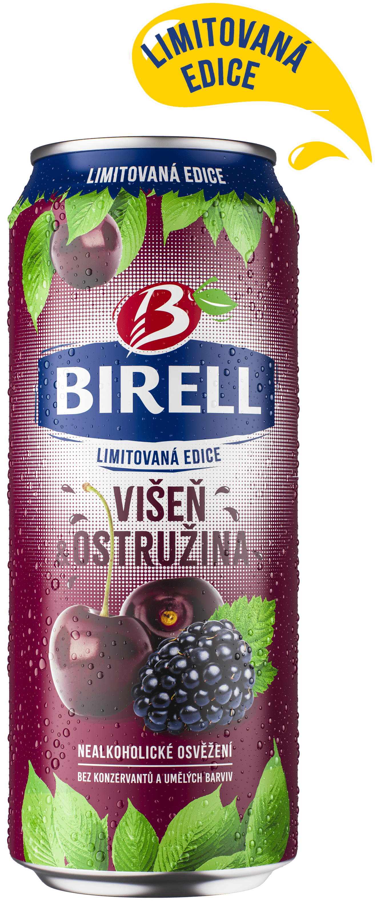 Birell plech 0.5l višeň/ostruž višeň/ostružina