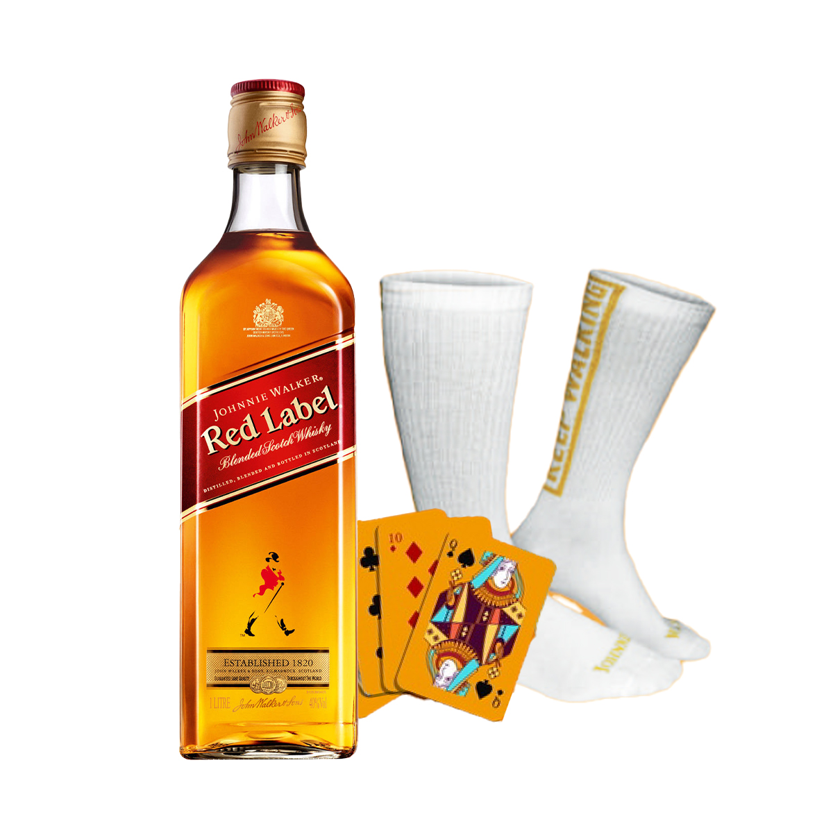 Johnnie Walker Red 4x1l + karty & ponožky