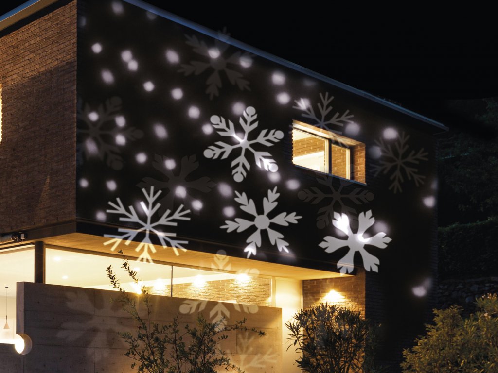 Vánoční projektory | LED vánoční projektor světelný VLOČKY S HVĚZDIČKAMI -  vnitřní i venkovní