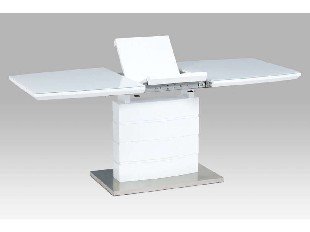 Jídelní stůl rozkládací bílé sklo / nerez 140 - 180 x 80 cm