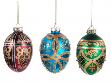 Sada skleněných vánočních ozdob 3ks Fabergého vejce