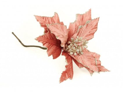 Sada 2 ks dekorací: Kytka staro-růžová s champagne lemem 18 cm