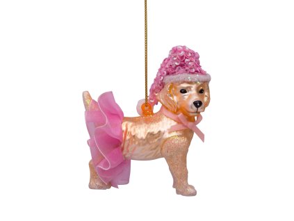 Vánoční skleněná ozdoba Růžový retriever 9cm