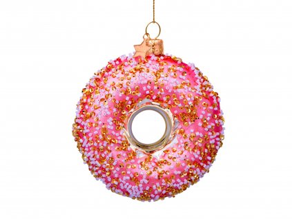 Vánoční skleněná ozdoba Donut růžový 11 cm