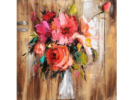 Ručně malovaný obraz s květinami 80 x 80 cm