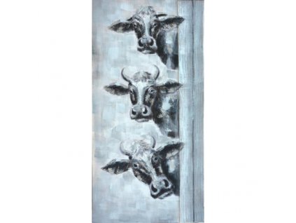 Ručně malovaný obraz s kravičkami 70 x 140 cm