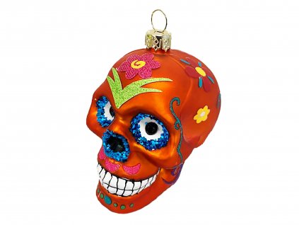 Ozdoba lebka s ornamenty oranžová 9 cm
