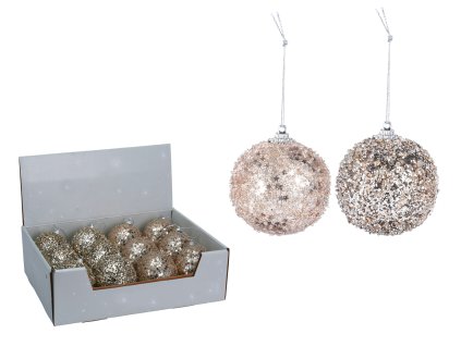 Sada 12 ks ozdob: Ozdoby champagne s glitery mix 8 cm