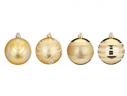 Sada 4 ks ozdob: Ozdoby s dekorem zlaté matné / lesklé 8 cm