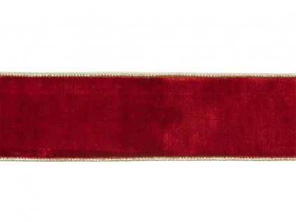 Stuha luxusní sametová červená se zlatým lemem 6,4 cm x 4,5 m