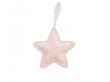 Hvězda z koženky s glitry růžová 14,5 cm