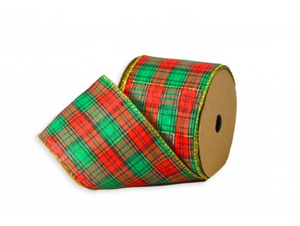 Stuha kostkovaná se zlatým okrajem 6 cm x 2,7 m