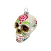 Ozdoba lebka s barevnými ornamenty stříbrná 9 cm