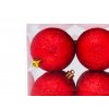 Sada 12 ks ozdob: Ozdoby červené s glitry 4 cm