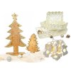 ZAPŮJČENÍ - Sada 6 ks dekorací: Dřevěné stromky, košíky a LED girlanda se sněhuláky