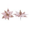 Sada 2 ks dekorací: Květina s klipem champagne-růžová a flitry 30 cm
