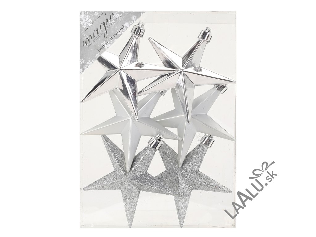 LAU 1407 LAU 1407 Sada 6 ks ozdob Ozdoby hvězdičky stříbrné mix 9 cm (1)